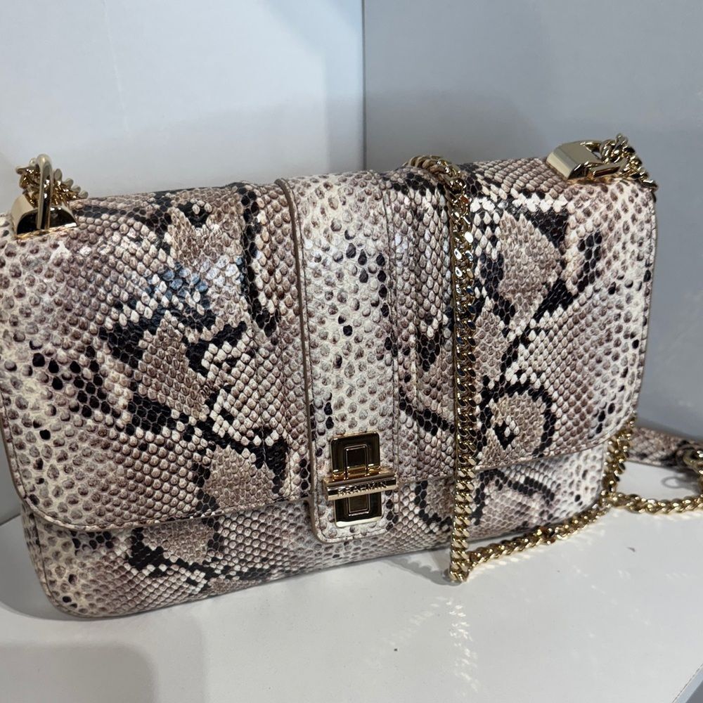 Brahmin Rosalie Snakeskin Crossbody Bag with Gold Chain